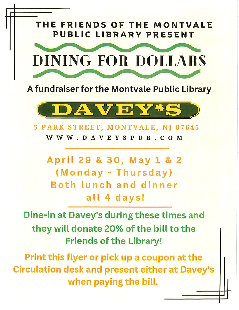 Dining for Dollars event flyer
